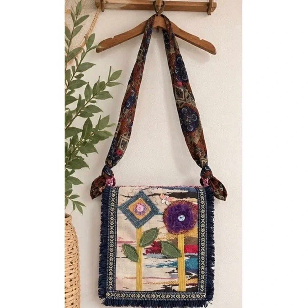 Funky Mae Handmade Boho Tapestry Bag OOAK Crossbody Scarf Strap Made in Italy